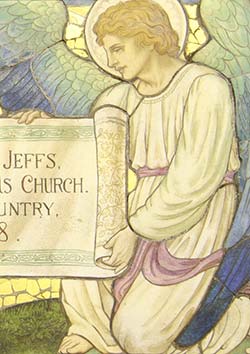 Detail of a glass mosaic panel depicting an angel.