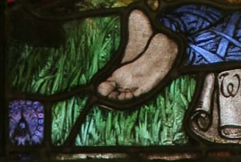 Detail of left lancet showing the peacock.